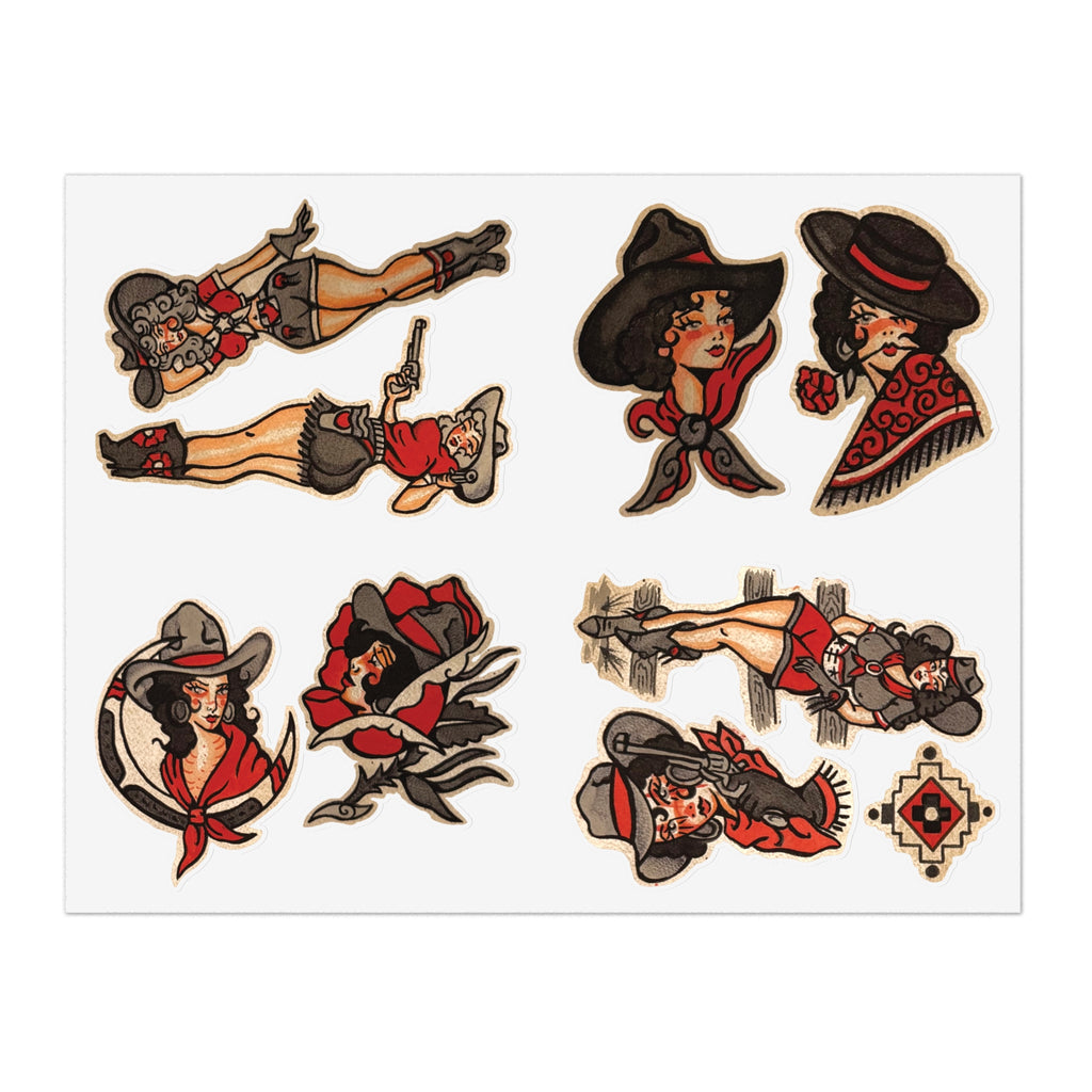 Cowgirl sticker sheet — 9 Piece Holographic Cowboy & Witch Vinyl Stickers