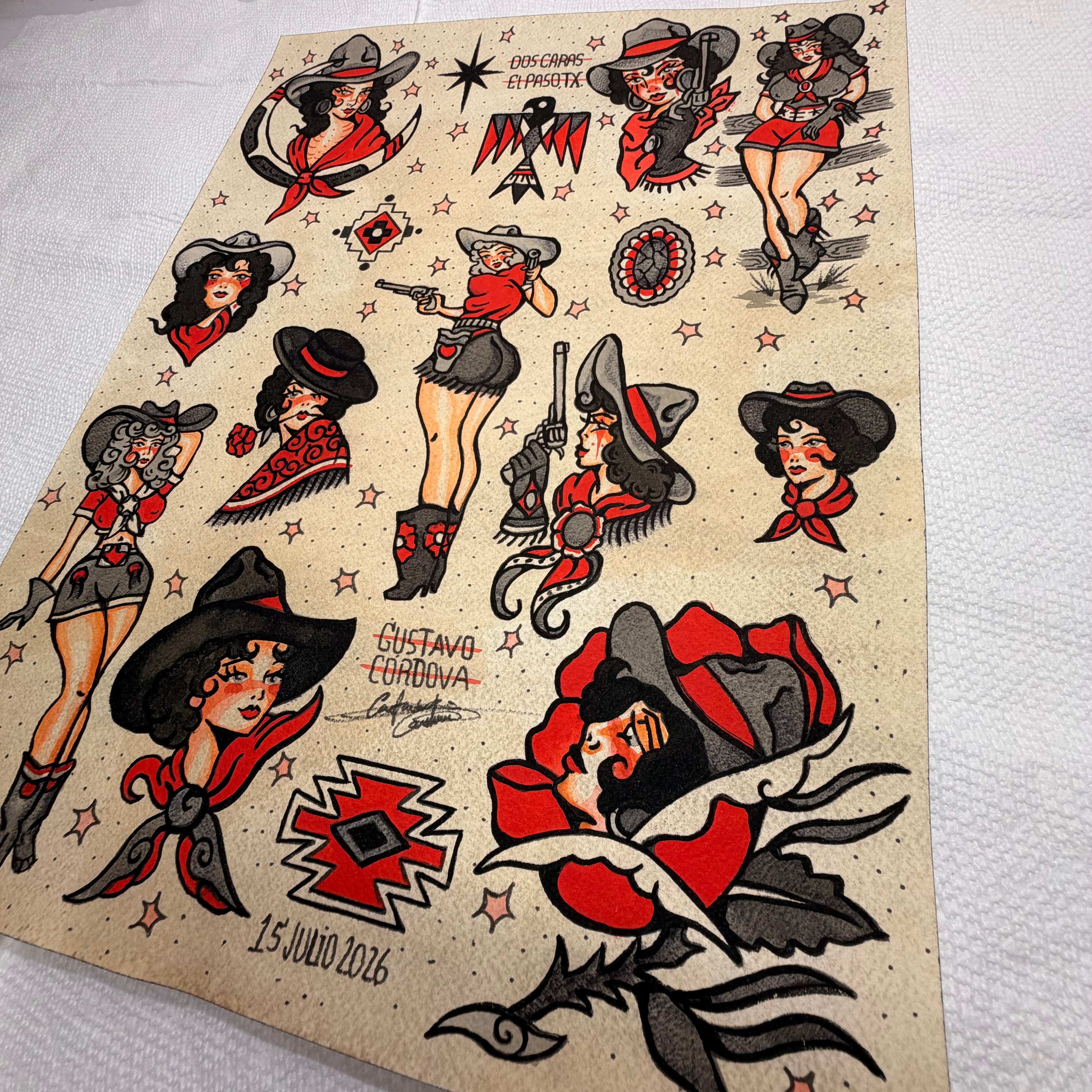 12" X 16" Cowgirls Tattoo flash sheet Print