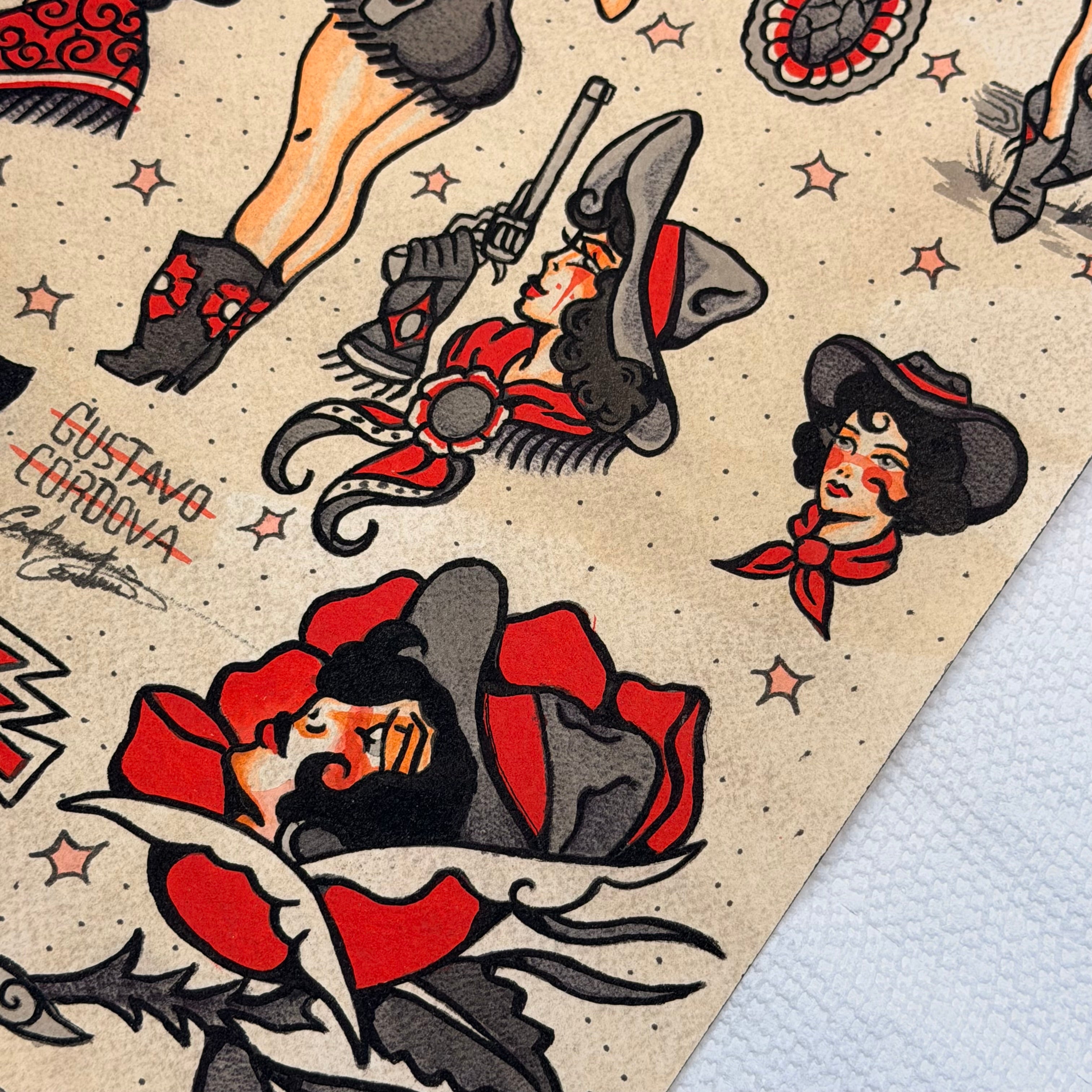 12" X 16" Cowgirls Tattoo flash sheet Print
