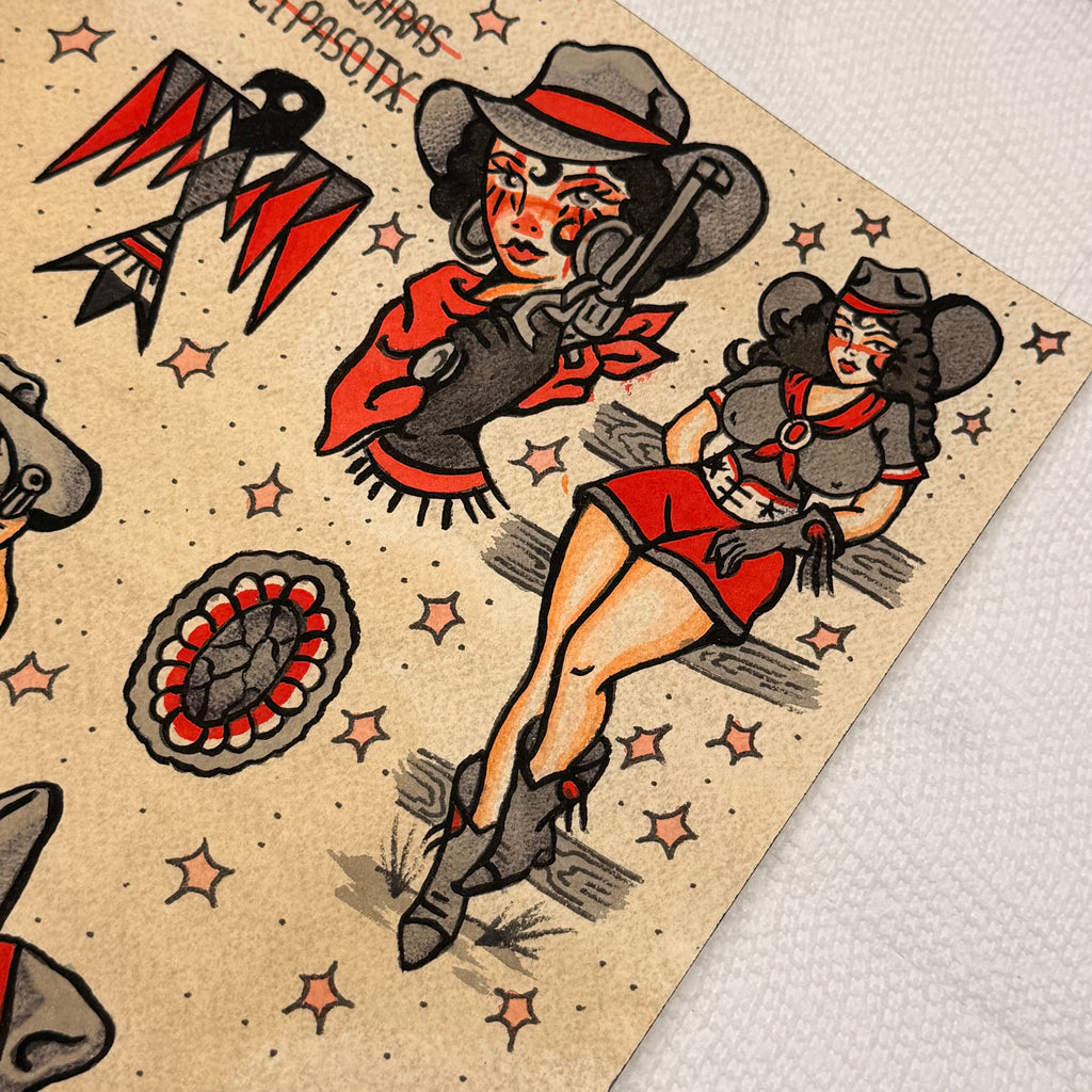 12" X 16" Cowgirls Tattoo flash sheet Print