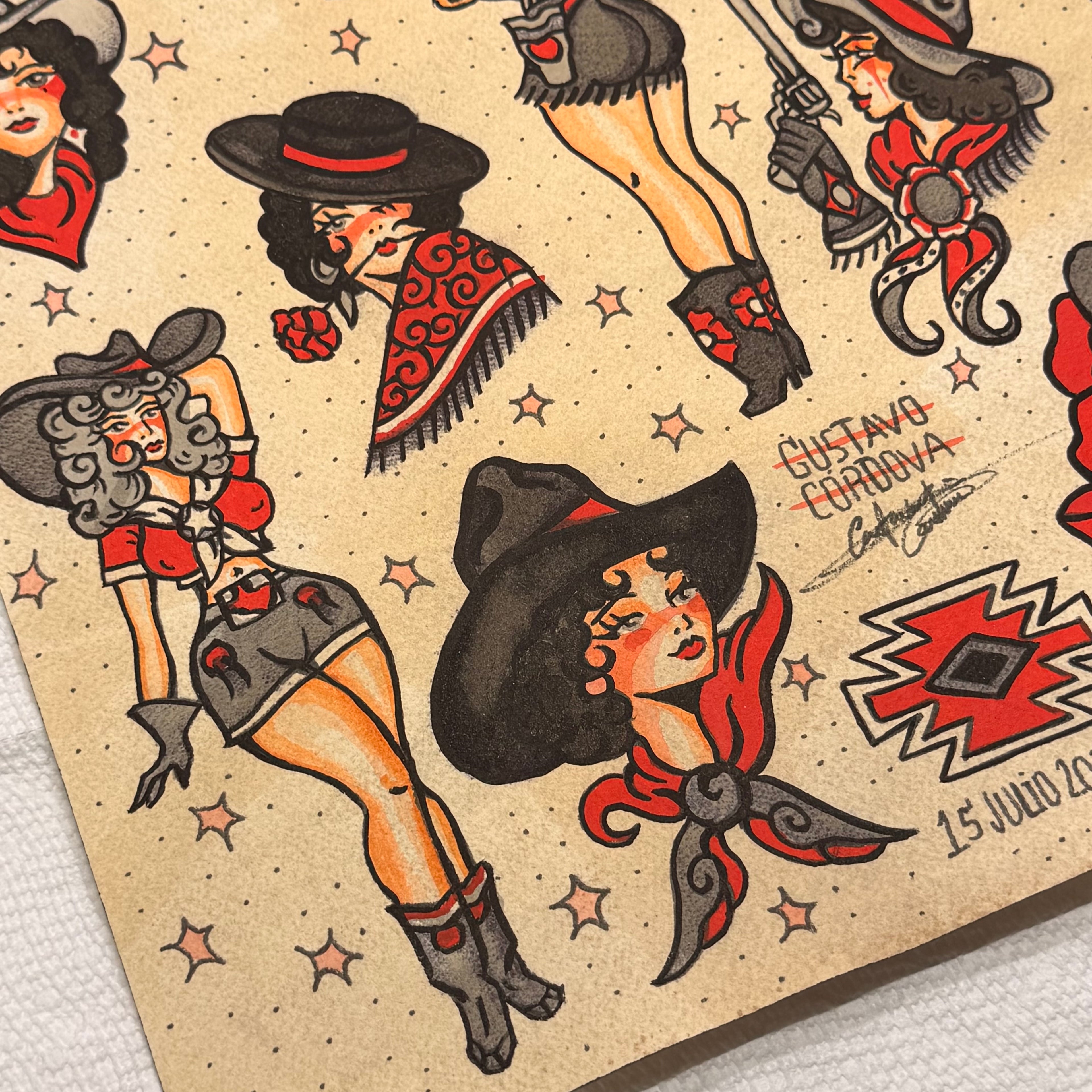 12" X 16" Cowgirls Tattoo flash sheet Print