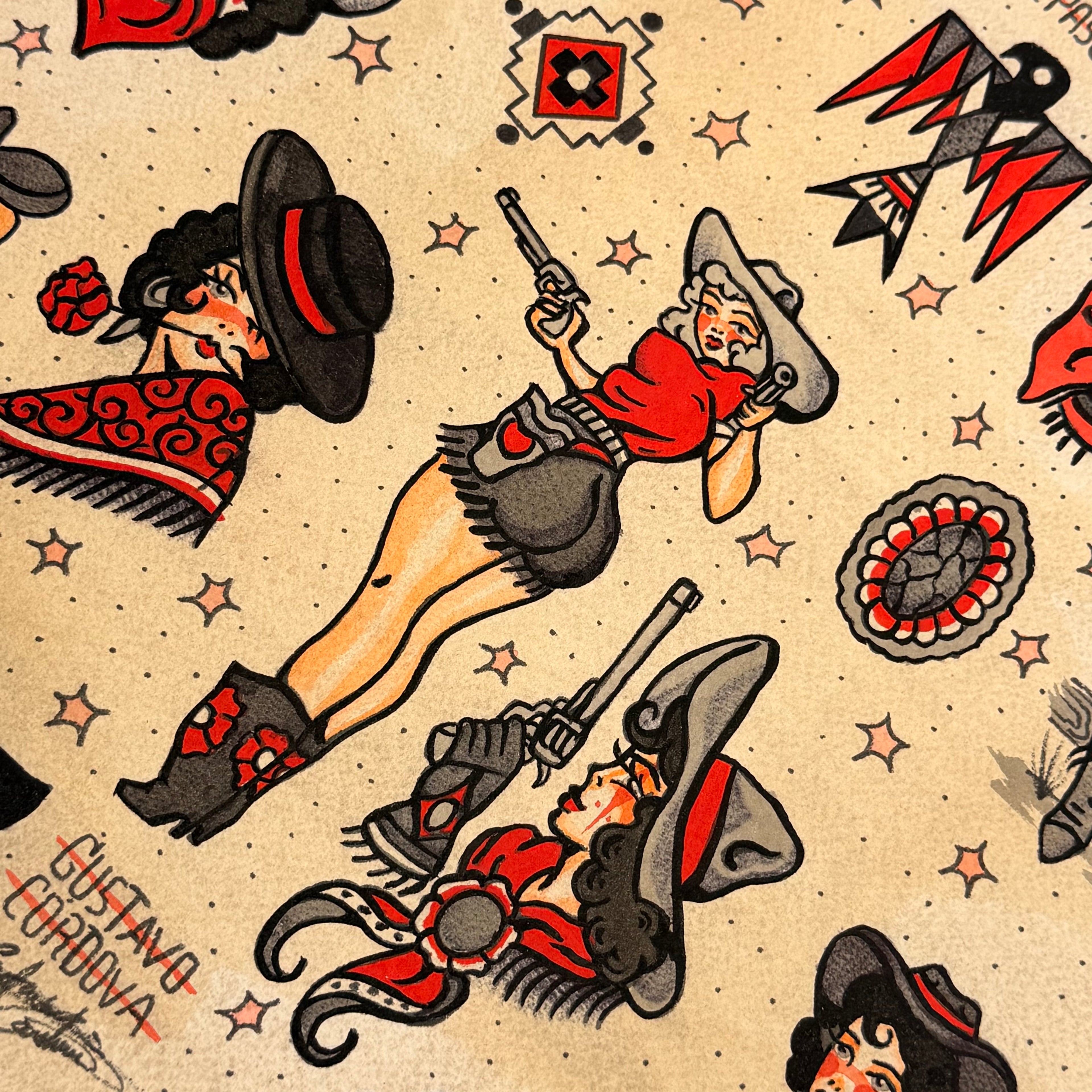 12" X 16" Cowgirls Tattoo flash sheet Print