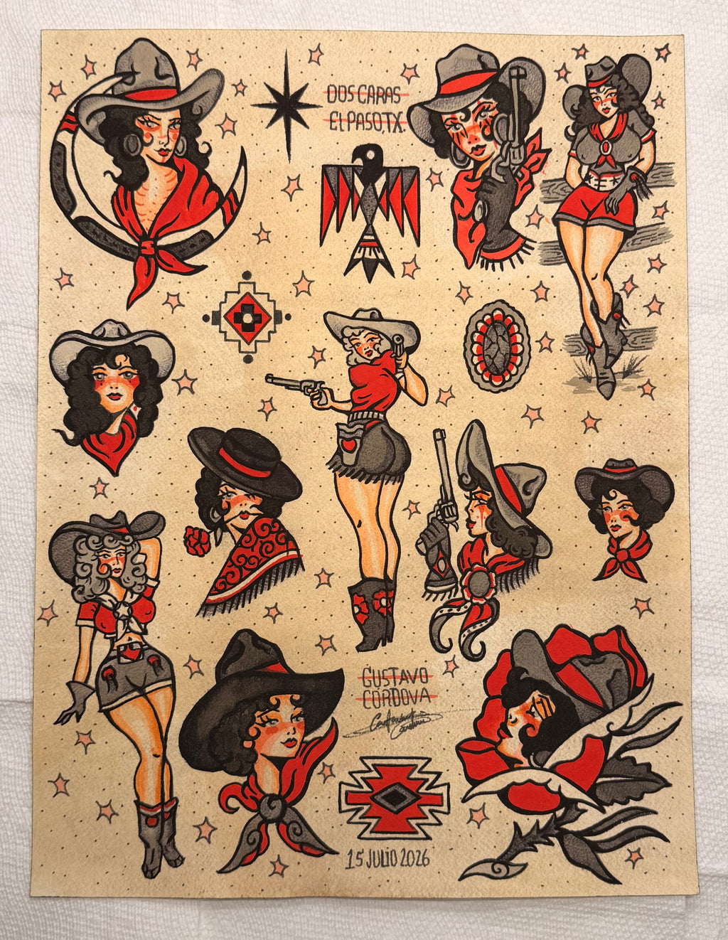 12" X 16" Cowgirls Tattoo flash sheet Print