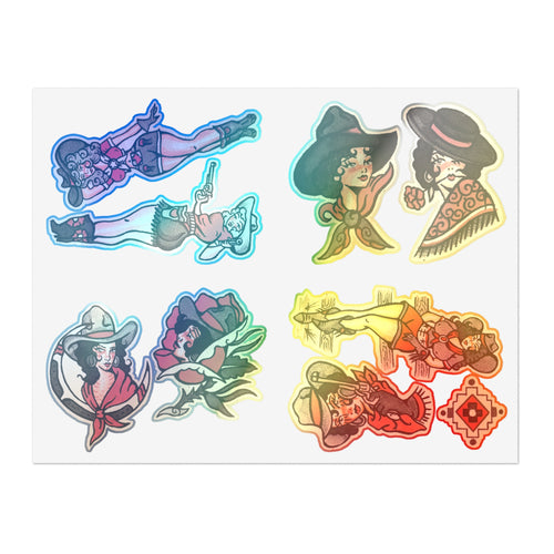 Cowgirl sticker sheet — 9 Piece Holographic Cowboy & Witch Vinyl Stickers