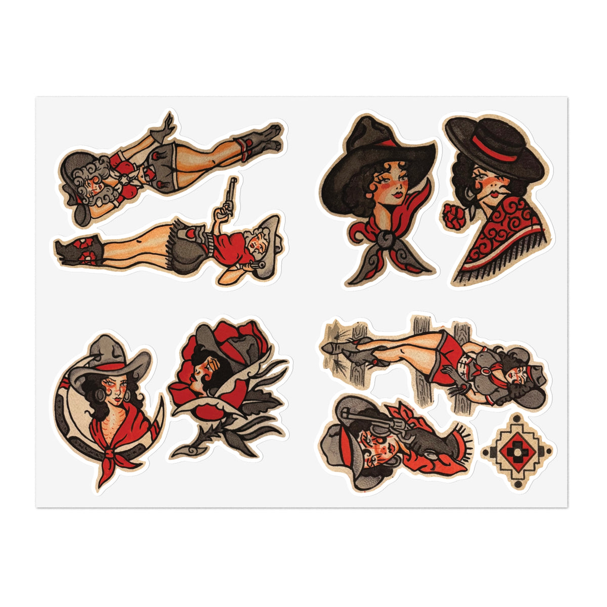 Cowgirl sticker sheet — 9 Piece Holographic Cowboy & Witch Vinyl Stickers